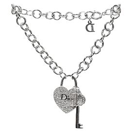Dior Bracciale in Argento con Lucchetto a Cuore e Chiave in Zircone