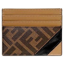 Fendi FF Logo Card Wallet Brown Canvas