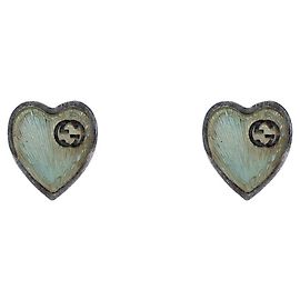 Gucci Green Heart Ineinandergreifende Silberohrringe