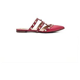 Valentino Rockstud Flat Mule Rot Leder