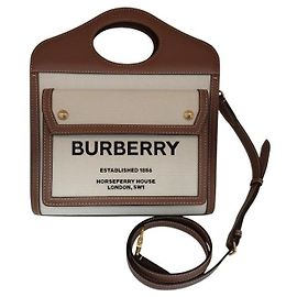 Burberry Mini borsa tote bicolore in tela e pelle da donna, borsa a tracolla con tasca
