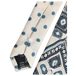 Dolce & Gabbana Cravatta regolabile geometrica blu e off white da uomo