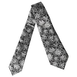 Dolce & Gabbana Cravate ajustable pour femme en soie florale gris foncé et argent
