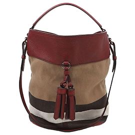 Burberry Borsa a secchiello Ashby in tela House Check media, Burgundy