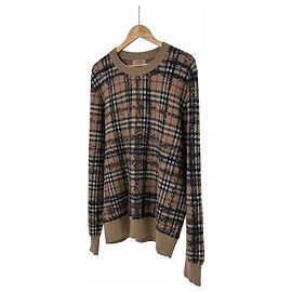 Burberry Jersey de punto de lana merino Scribble Nova Check para hombre Beige