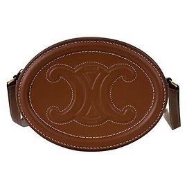Céline Borsa a tracolla e spalla Triomphe Cuire Oval Pulse in pelle Tan
