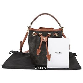 Céline Tine Clara Triumph Tasche aus Canvas und Kalbsleder Tan
