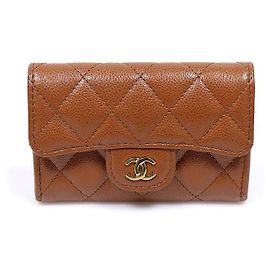 Chanel Brown Caviar Gold-Tone CC Logo Classic Card Holder