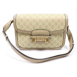 Gucci Borsa a tracolla Medium Supreme Canvas Beige Leather Horsebit