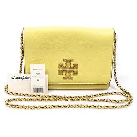 Tory Burch Bolso de hombro de piel granulada amarilla con cadena