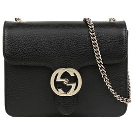 Gucci Picca borsa a catena Interlocking GG Nera con dettagli dorati