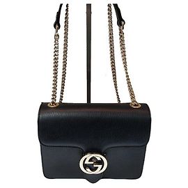 Gucci Borsa a spalla e crossbody nera con logo GG intrecciato e catena dorata