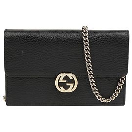 Gucci Damen Interlocking Mini Chain Wallet Crossbody Bag Schwarz