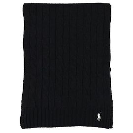 Ralph Lauren Woll-Kaschmir-Schal mit Zopfmuster und Pony-Stickerei Schwarz