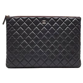 Chanel Caviar Clutch Large Schwarz Leder