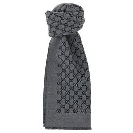 Sciarpa Gucci in lana grigia con logo