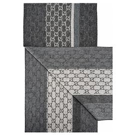 Gucci Cachecol de caxemira e lã cinza carvão Monogram com franjas