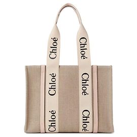 Chloé Beiger Leinen Tote Bag mit Lederdetails