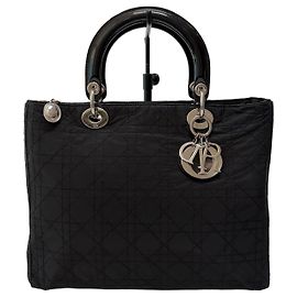 Dior Sac à main Lady Cannage Tote Bag Black Silver Medium
