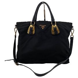 Prada Saco Tote de Nylon com Logótipo Dourado