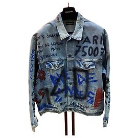 Balenciaga Jeansjacke mit Grafik-Logo Größe
