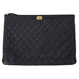 Chanel Clutch Donna Boy Caviar Chevron Grande Nero Oro