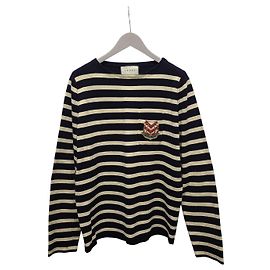 Gucci Malha de gola redonda com botões metálicos nos ombros em riscas Navy