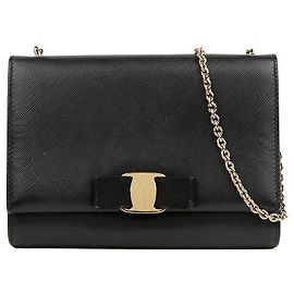 Salvatore Ferragamo Mini borsa a tracolla nera con dettagli dorati