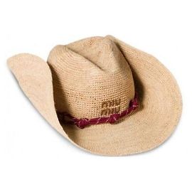 Miu Miu Raphia Hut beige burgundy