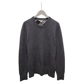 Burberry Charcoal Cashmere Rundstrick mit Logo-Stickerei, Karomuster und Ellenbogen-Patches