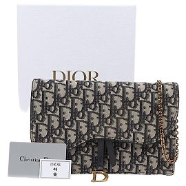 Dior Pouch Saddle con catena Blue Oblique Jacquard