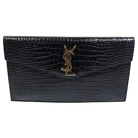 Autre Marque Uptown Small Envelope Clutch in schwarzer Krokoprägung