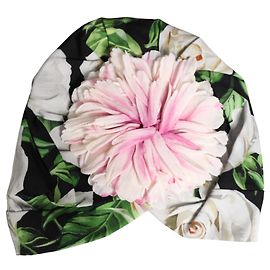 Dolce & Gabbana Turbante da donna con motivo floreale nero