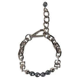 Dolce & Gabbana Bracelete de pérolas cinzentas com logótipo e fecho de lagosta em corrente tom prateado