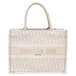 Dior Book Tote Medium Bag aus Canvas mit goldenen Oblique-Stickereien