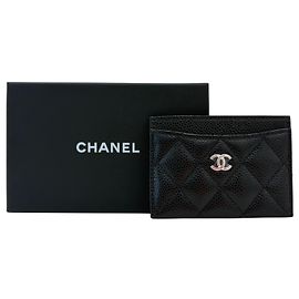Chanel Portacarte Classic in vitello caviale argento