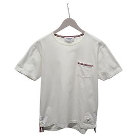 Thom Browne T-shirt a maniche corte bianca a righe con taschino