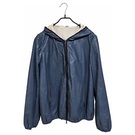 Brunello Cucinelli Giacca in pelle con cappuccio e zip da donna