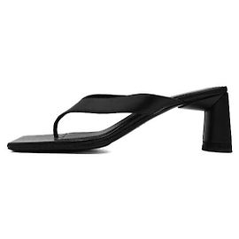 Balenciaga Sandali con tacco da donna in pelle nera con logo bianco e doppio quadrato