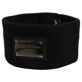 Dolce & Gabbana Fascia per capelli da uomo in cashmere nero con placca logo - Taglia unica
