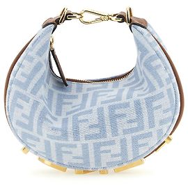 Borsa hobo mini Fendi Fendigraphy in denim di cotone azzurro