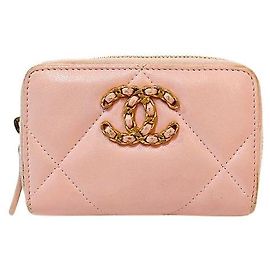 Chanel Portacarte con zip in pelle di agnello rosa