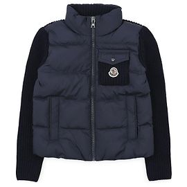 Moncler Casaco Cardigã com Zíper Acolchoado em Mistura de Lã para Crianças (Navy)