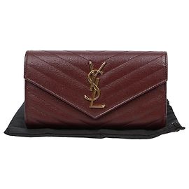 Autre Marque Burgundy Grande Monogram Embossed Flap Wallet Size