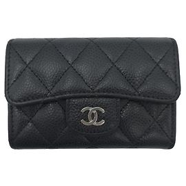 Chanel Portefeuille Porte-cartes Classic Caviar Flap Black Collection Wallet