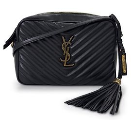 Autre Marque Borsa a tracolla messenger camera in pelle matelassé con nappina Nero Oro