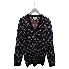 Gucci Maglia in lana girocollo a V con logo Diamond GG Jacquard