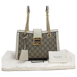 Gucci Mala de Ombro e Crossbody Tote Padlock Small em Lona GG Supreme Bege Ivory