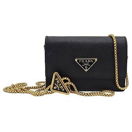 Prada Porta-cartões em pele Saffiano e mala tiracolo com corrente