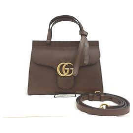 Gucci GG Marmont Leder Handtasche und Schultertasche, kleines Modell mit oberem Griff, Brown
